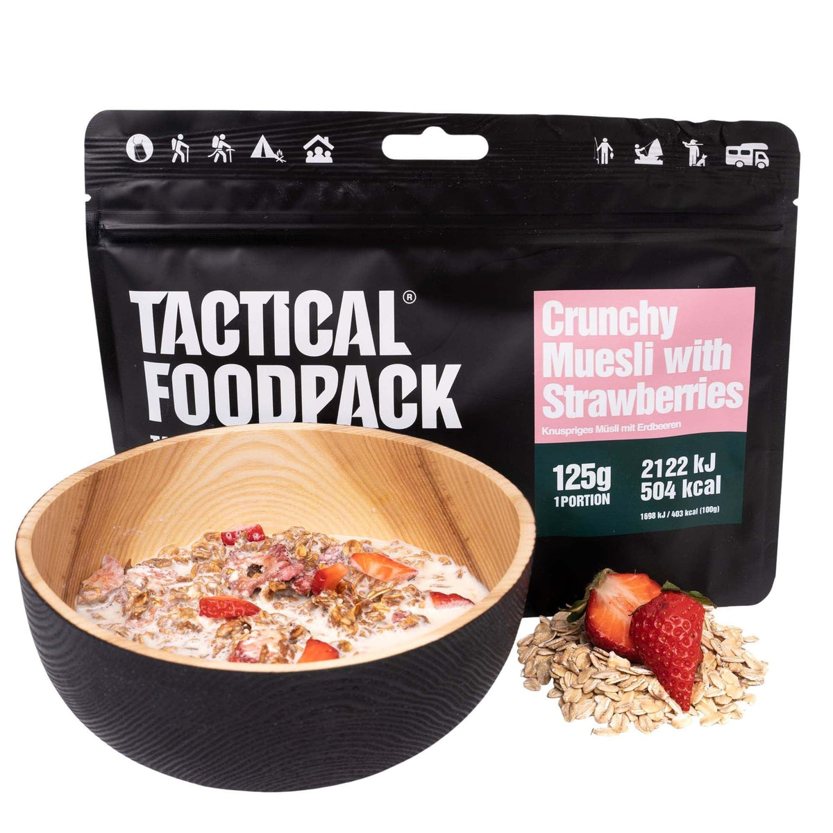 Tactical Foodpack Outdoornahrung | Knuspriges Müsli mit Erdbeeren