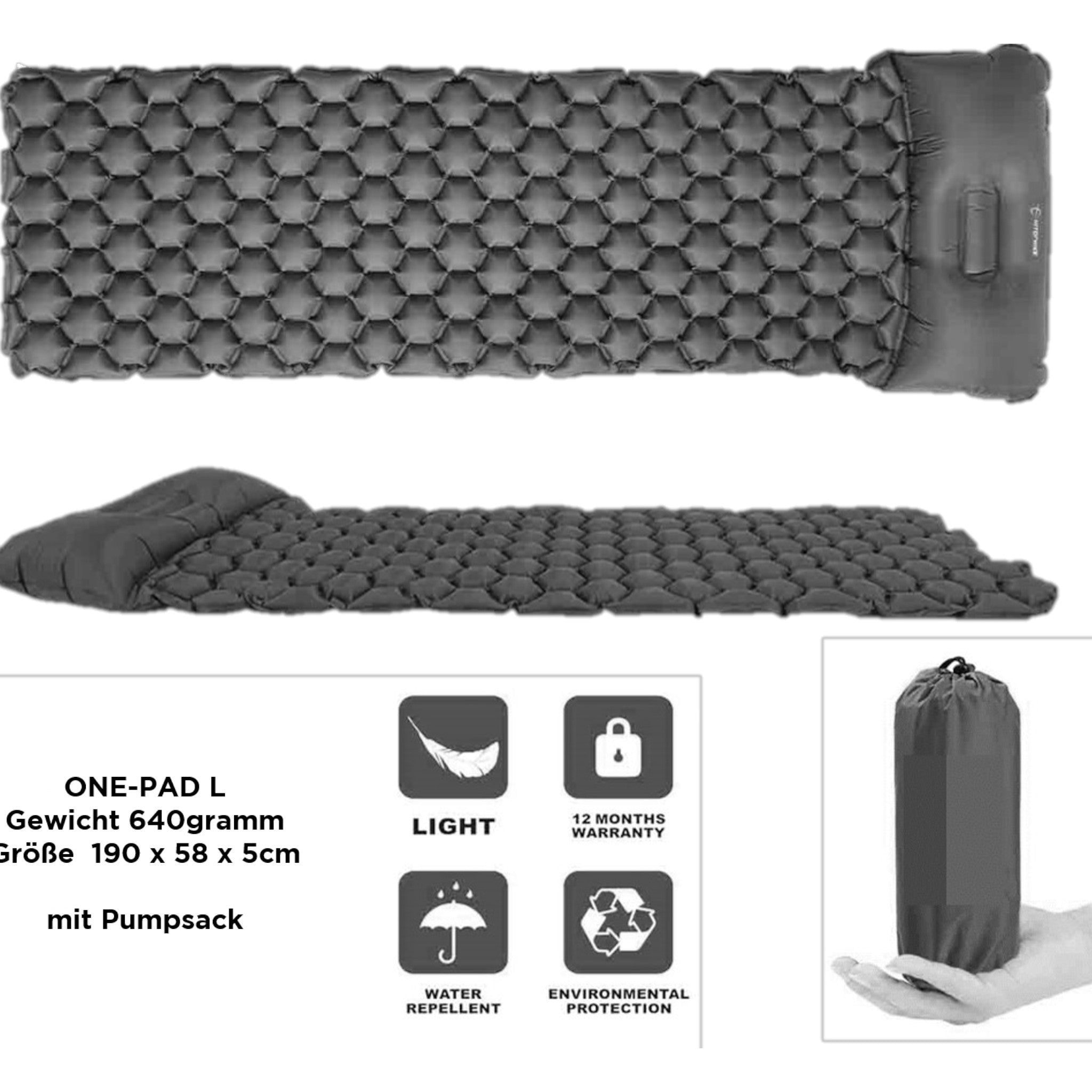 Disc-O-Bed ONE Pad Luftmatratze Large grau