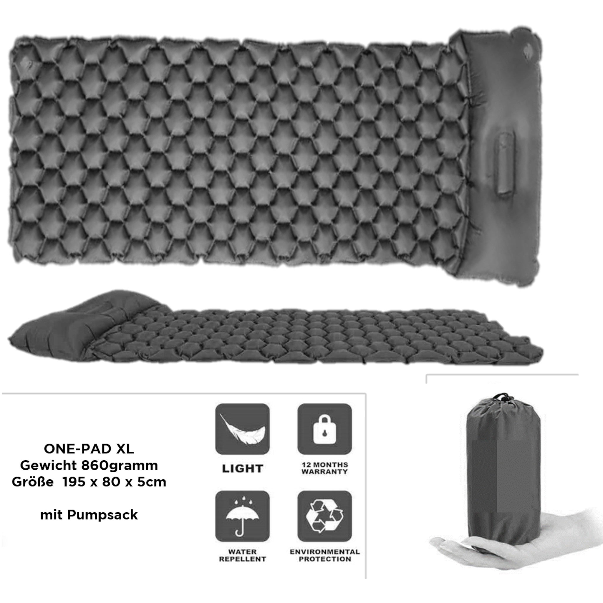 Disc-O-Bed ONE Pad Luftmatratze XL grau