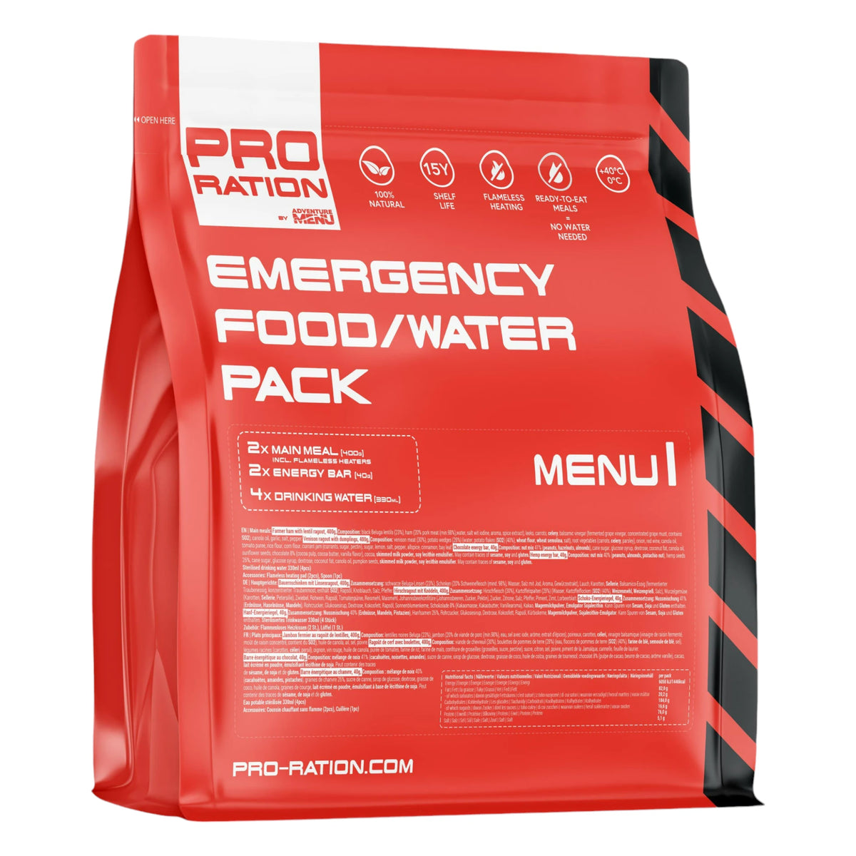 Pro-Ration Emergency Food/Water Menu I