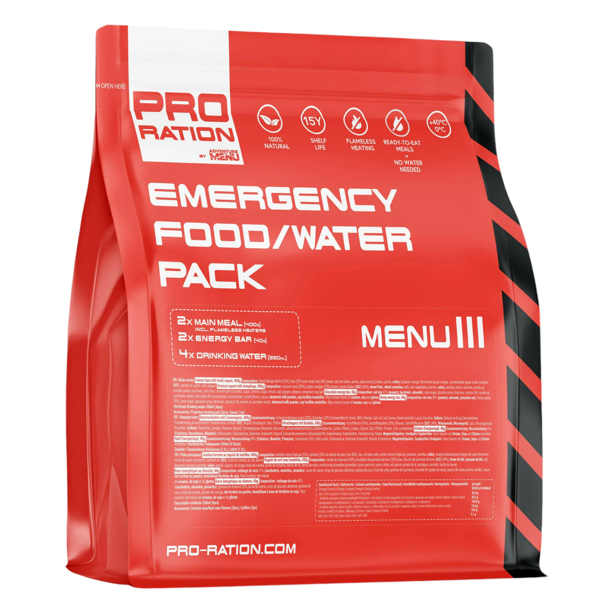 Pro-Ration Emergency Food/Water Menu III