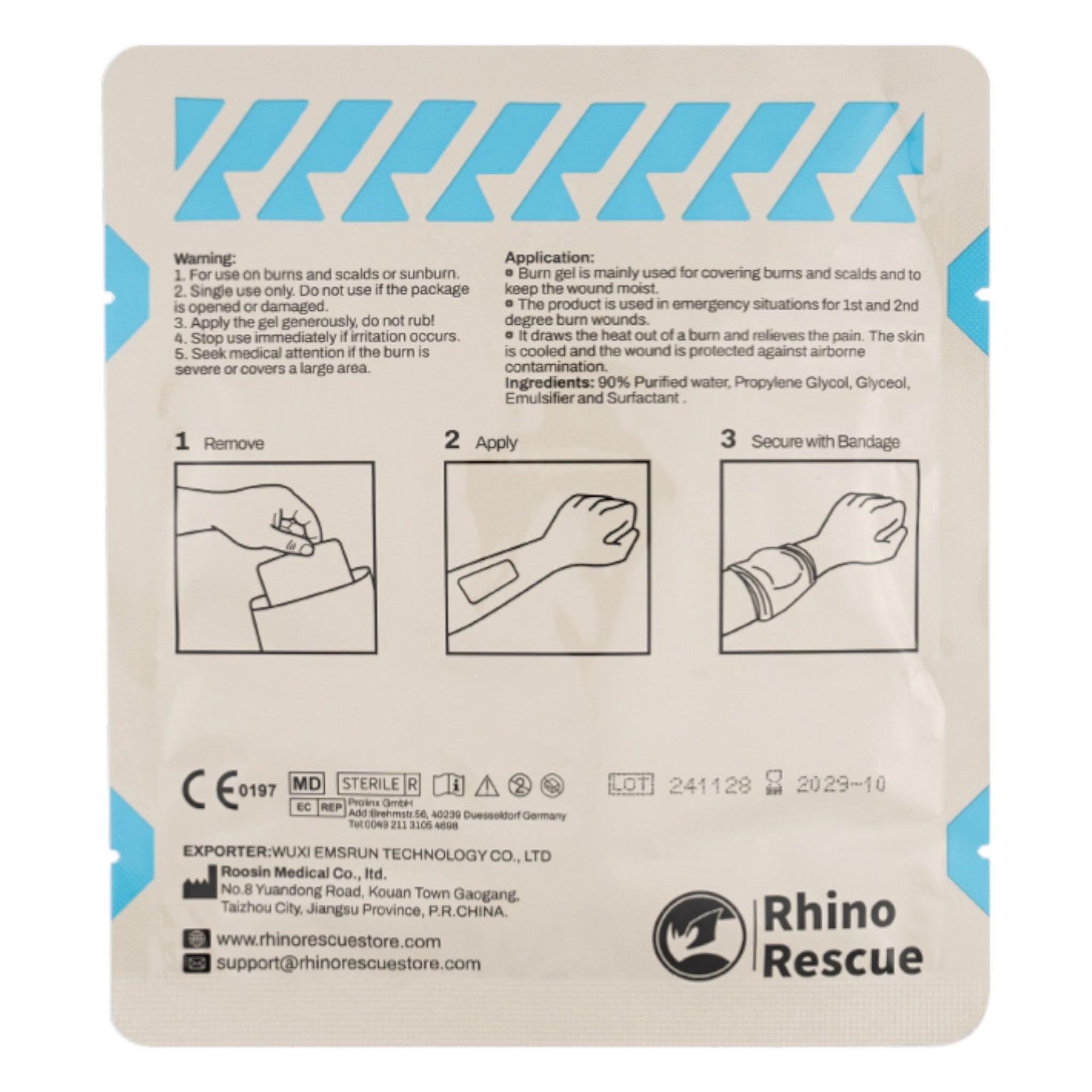 Rhino Rescue Erste Hilfe Brandwundauflage