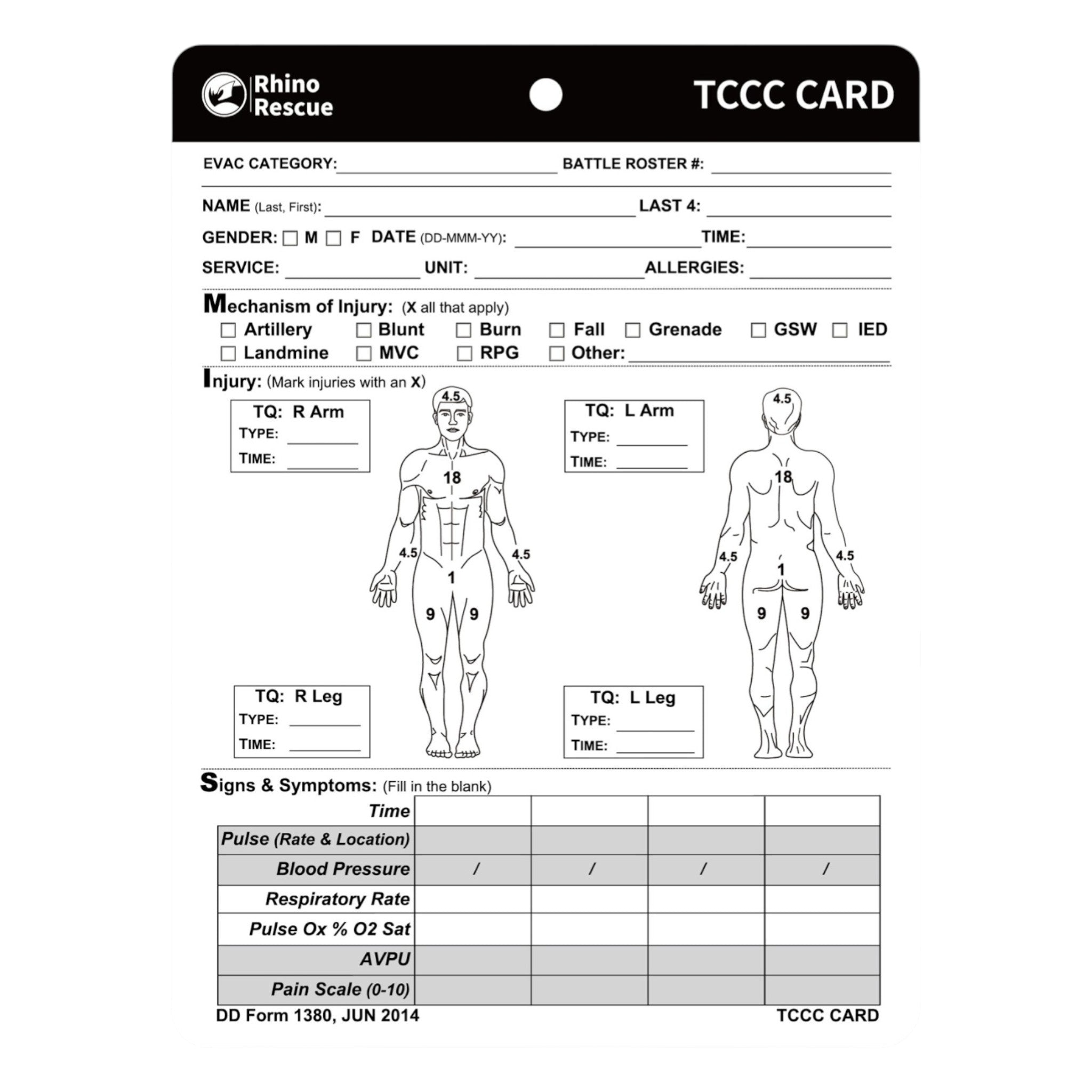 Rhino Rescue Erste Hilfe TCCC Karte