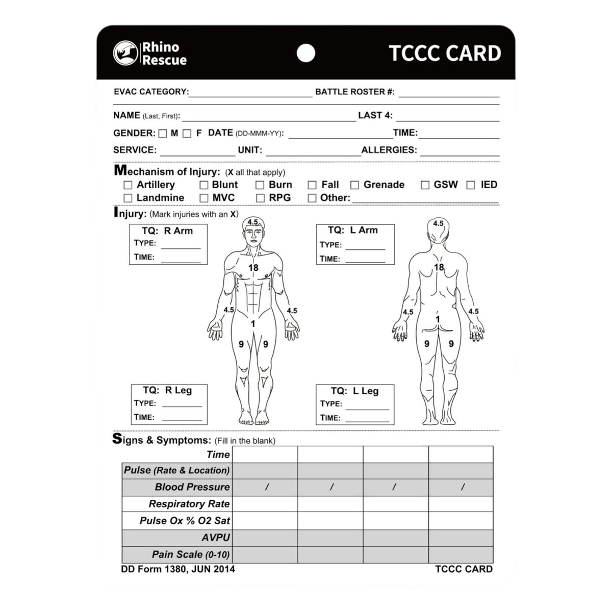 Rhino Rescue Erste Hilfe TCCC Karte