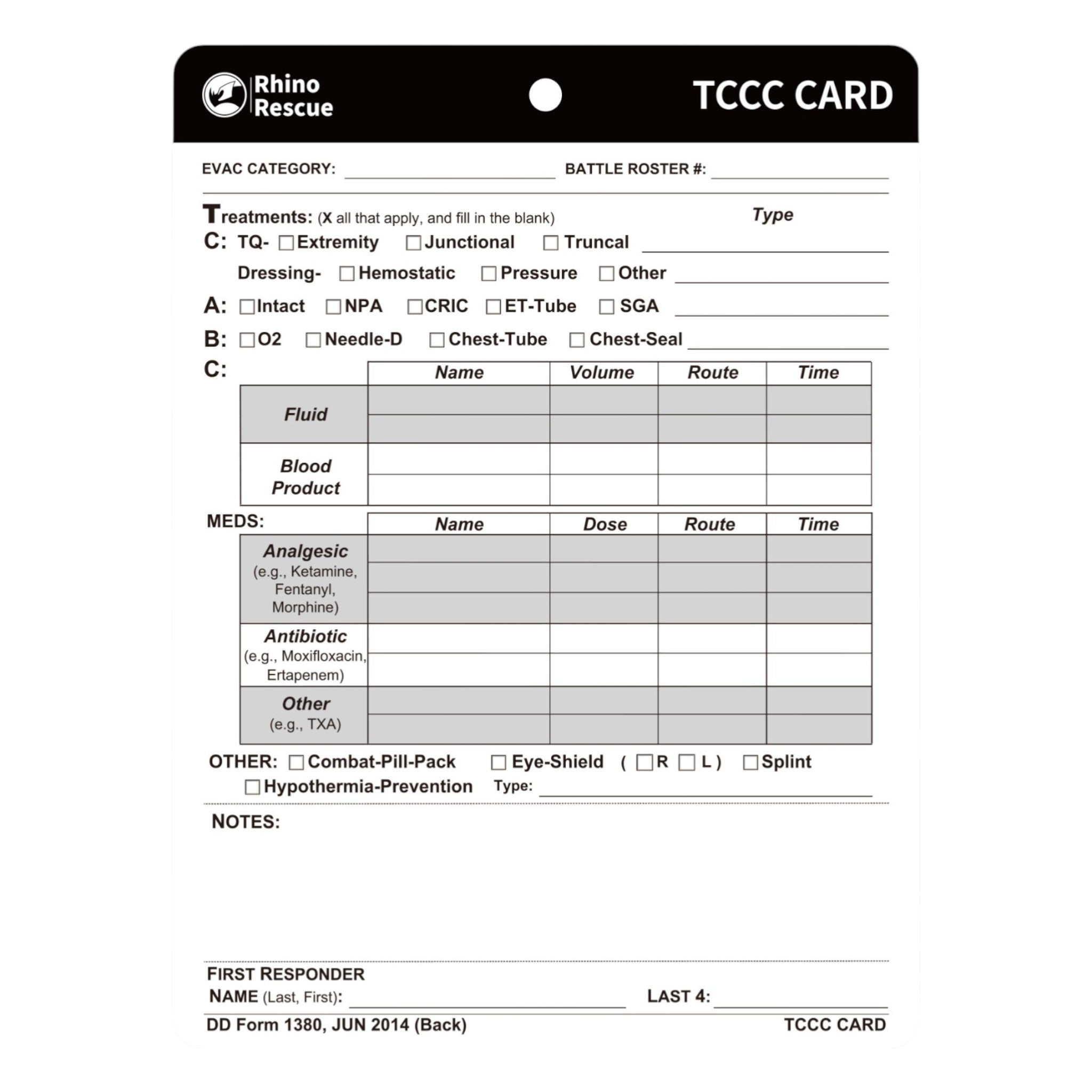 Rhino Rescue Erste Hilfe TCCC Karte