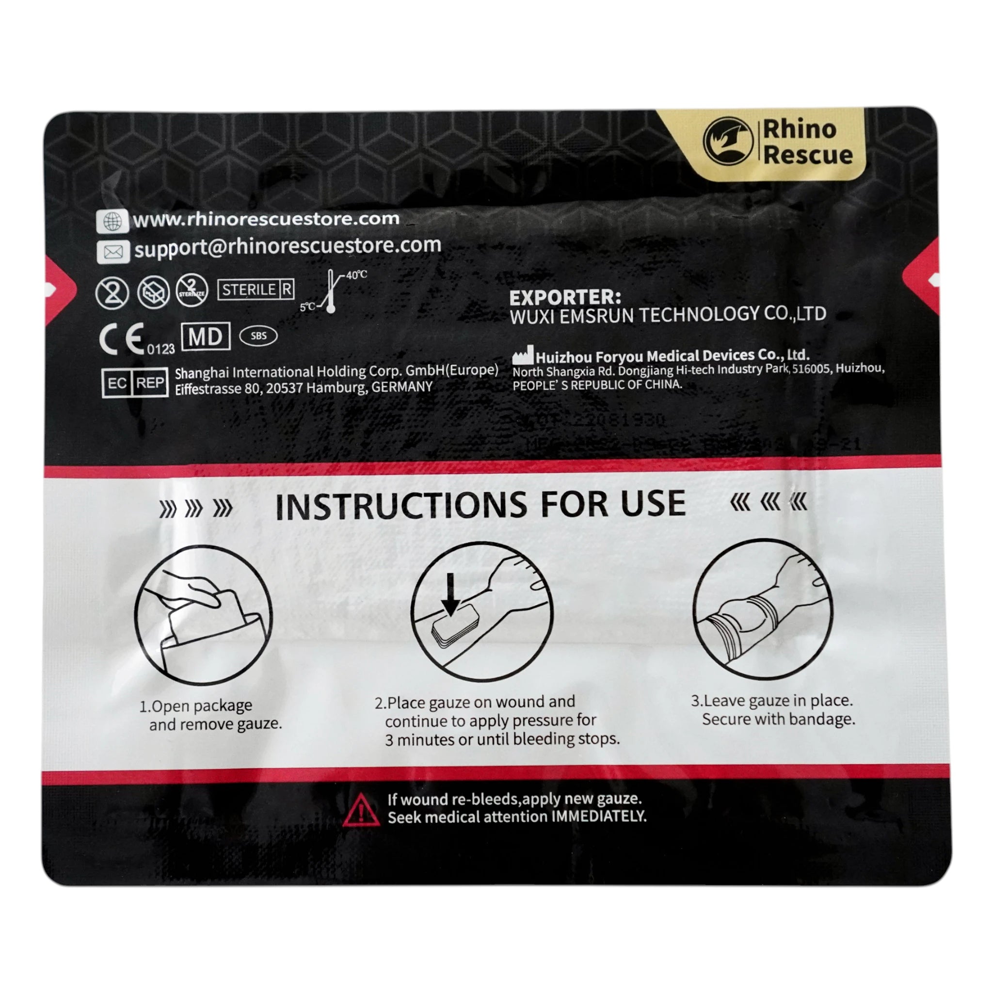 Rhino Rescue Erste Hilfe Hämostatische Gaze Z-Fold