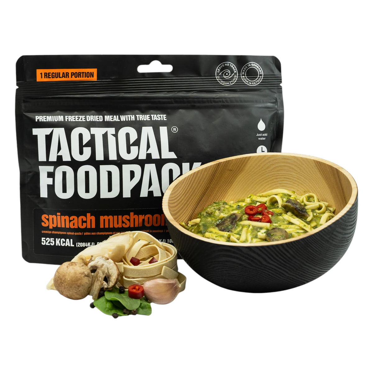 Tactical Foodpack Outdoornahrung Pilzpasta mit Spinat