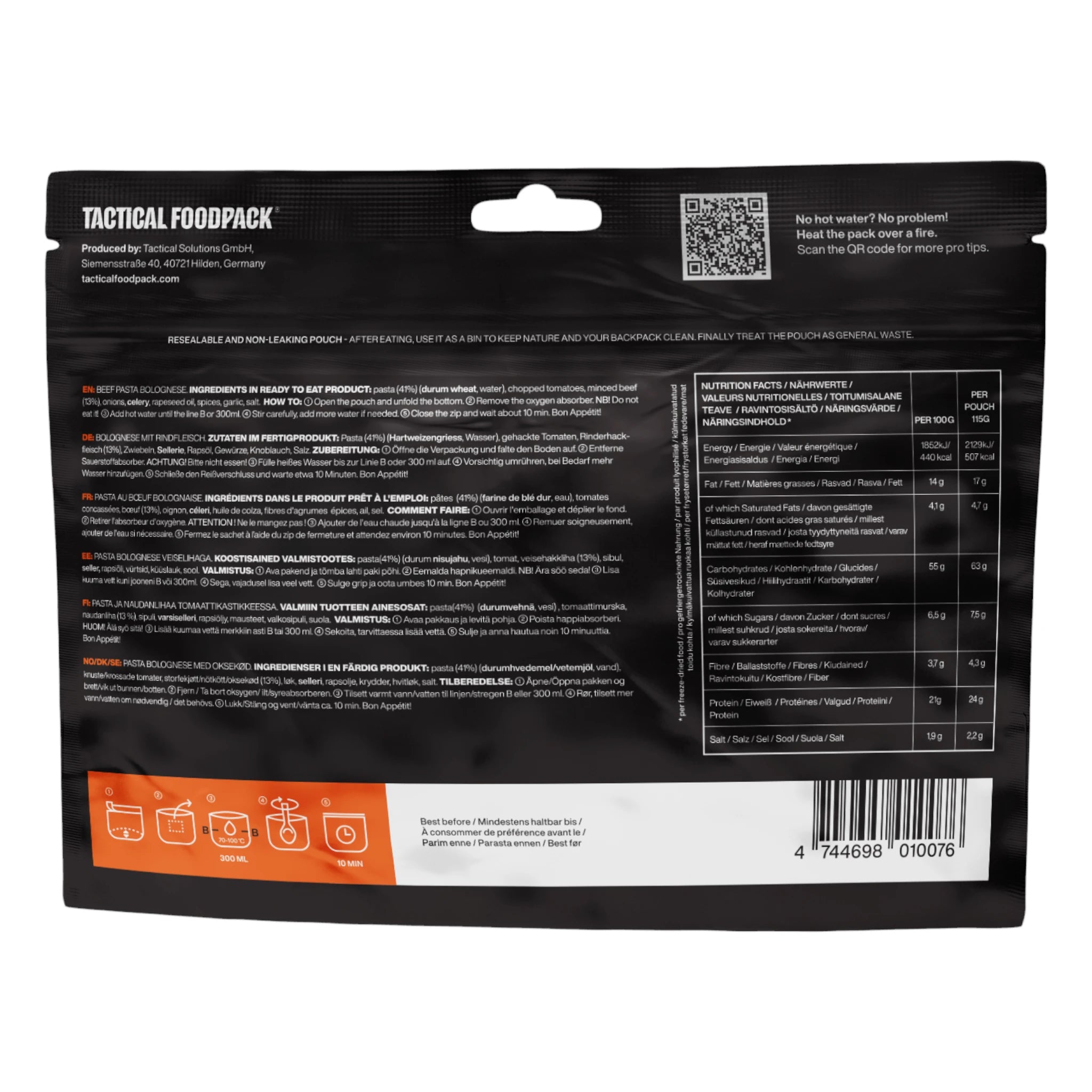 Tactical Foodpack Outdoornahrung Spaghetti Bolognese